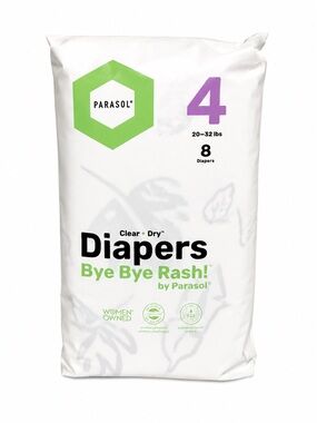 Bye Bye Rash! Clear + Dry Diapers — Size 4, White with Green Accents